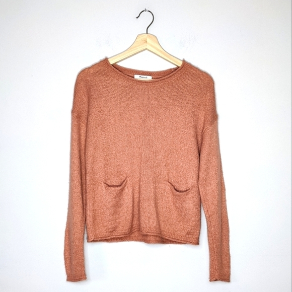 Madewell Alpaca Chelsea Pocket Pullover Knit Crop Box Sweater Peach Pink Size XS - Picture 3 of 10